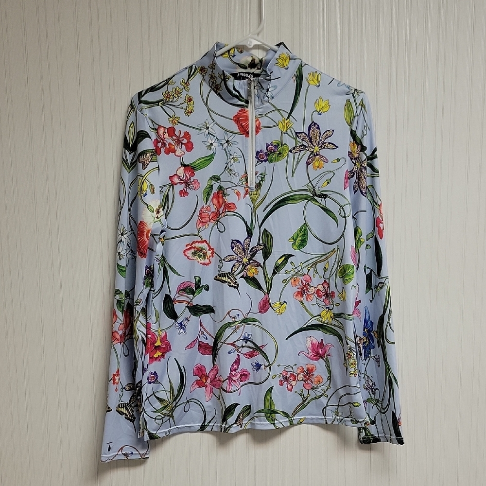 Acegolfs 1/4 Zip Botanical Print Long Sleeve Shirt. Med Golf Tennis Pickleball - Picture 4 of 8